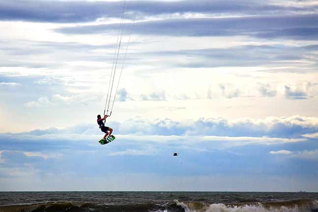 Kitesurfer jumping in the air