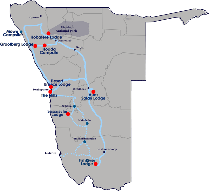 Journeys Namibia Map of Lodges