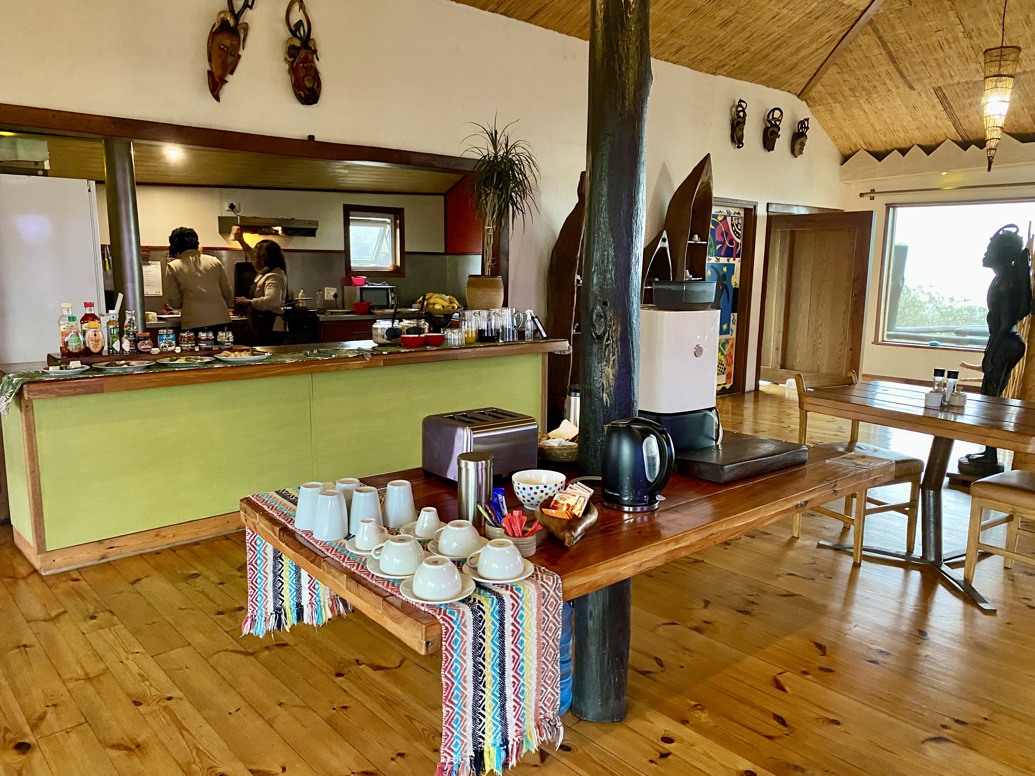 Tea and coffee station beside the breakfast buffet at The Stiltz